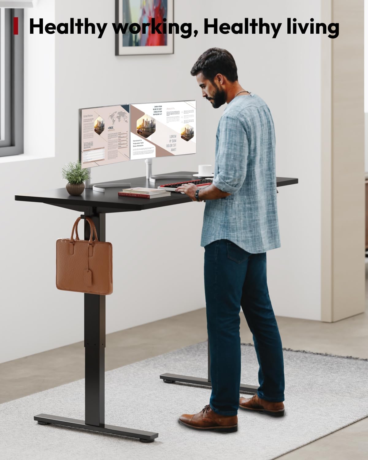 SANODESK Standing Desk Height Adjustable Electric Stand up Desk 63x24 Inches Sit Stand Home Office with Splice Board, Black Frame/Black Top