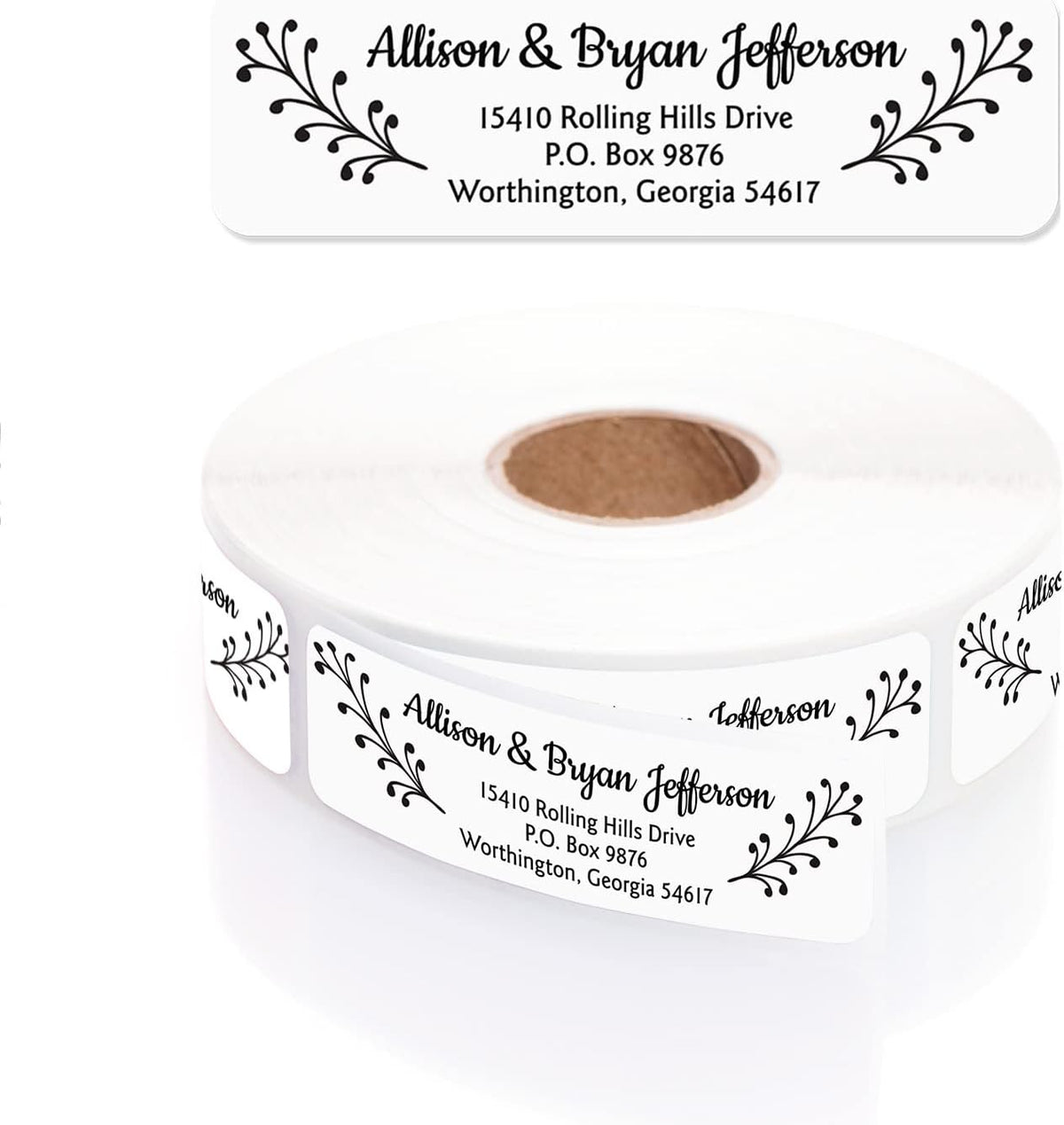 Modern Black and White Rolled Address Labels / 500 Personalized Return Address Labels/Designer Address Stickers in Elegant Plastic Dispenser