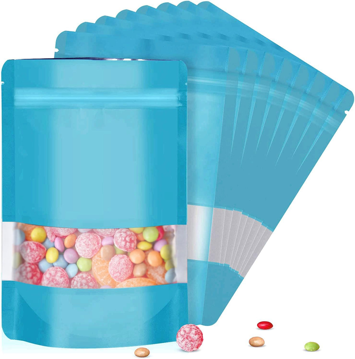 4"x6" 120pcs Mylar Bags for Food Storage,Smell Proof Bag with Matte Window Resealable Food Storage Bags for Small Business, Stand-up Foil Pouch Packaging Freeze Dried Candy Bag(Blue)