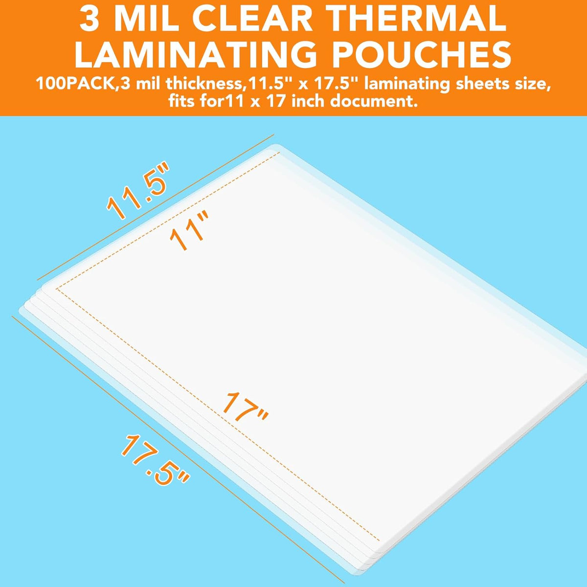 CAREGY 100 Pack Laminating Sheets, Hold 11 x 17 Inch Sheet, 3 Mil Clear Thermal Laminating Pouches 11.5 x 17.5 Inch Lamination Sheet Paper for Laminator, Round Corner