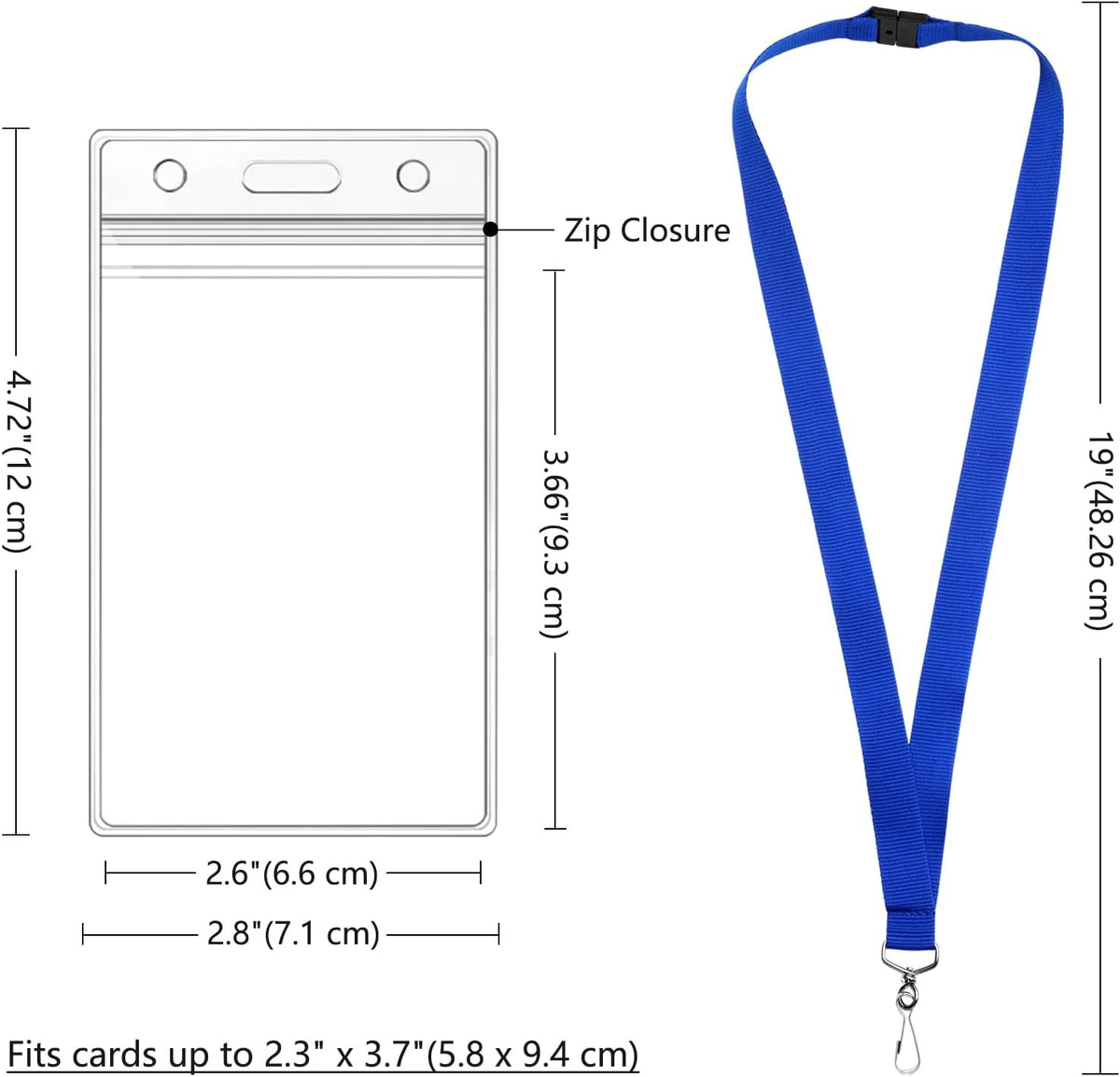 24-Pack Blue Breakaway Lanyards with Waterproof Badge Holders, Metal Hook, Polyester Neck Straps for ID Cards, Events, Office, and Schools