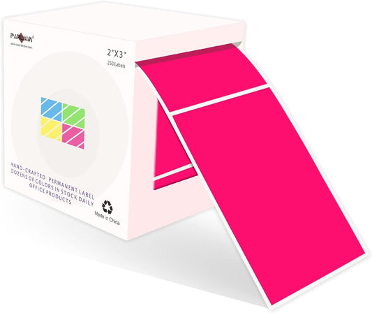 PARLAIM 3 X 2 Inch Rectangle Adhesive Color Coding Stickers,Square Colorful Inventory Stickers -250 Per Dispenser Box (Fluorescent Pink)