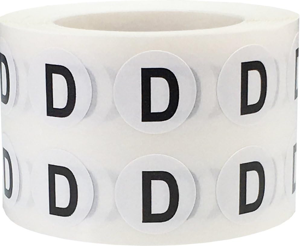 Letter D Inventory Labels .5 Inch Round Circle Dots 1,000 Adhesive Stickers