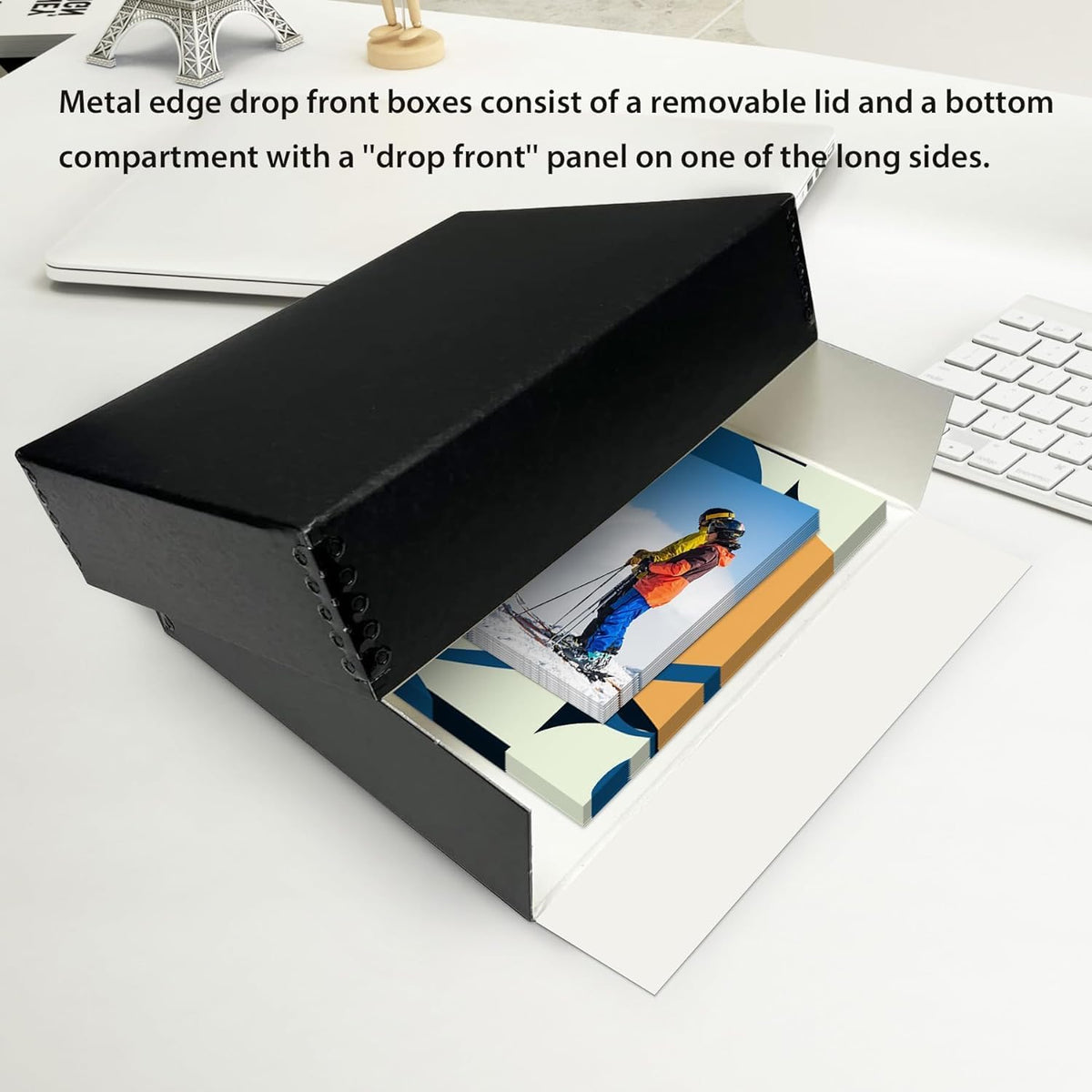 Lineco Archival 11 x 14 x 3 inches Museum Archival Storage Box, Drop Front Design, Acid-Free with Metal Edge. Preserves Photos Documents, Black
