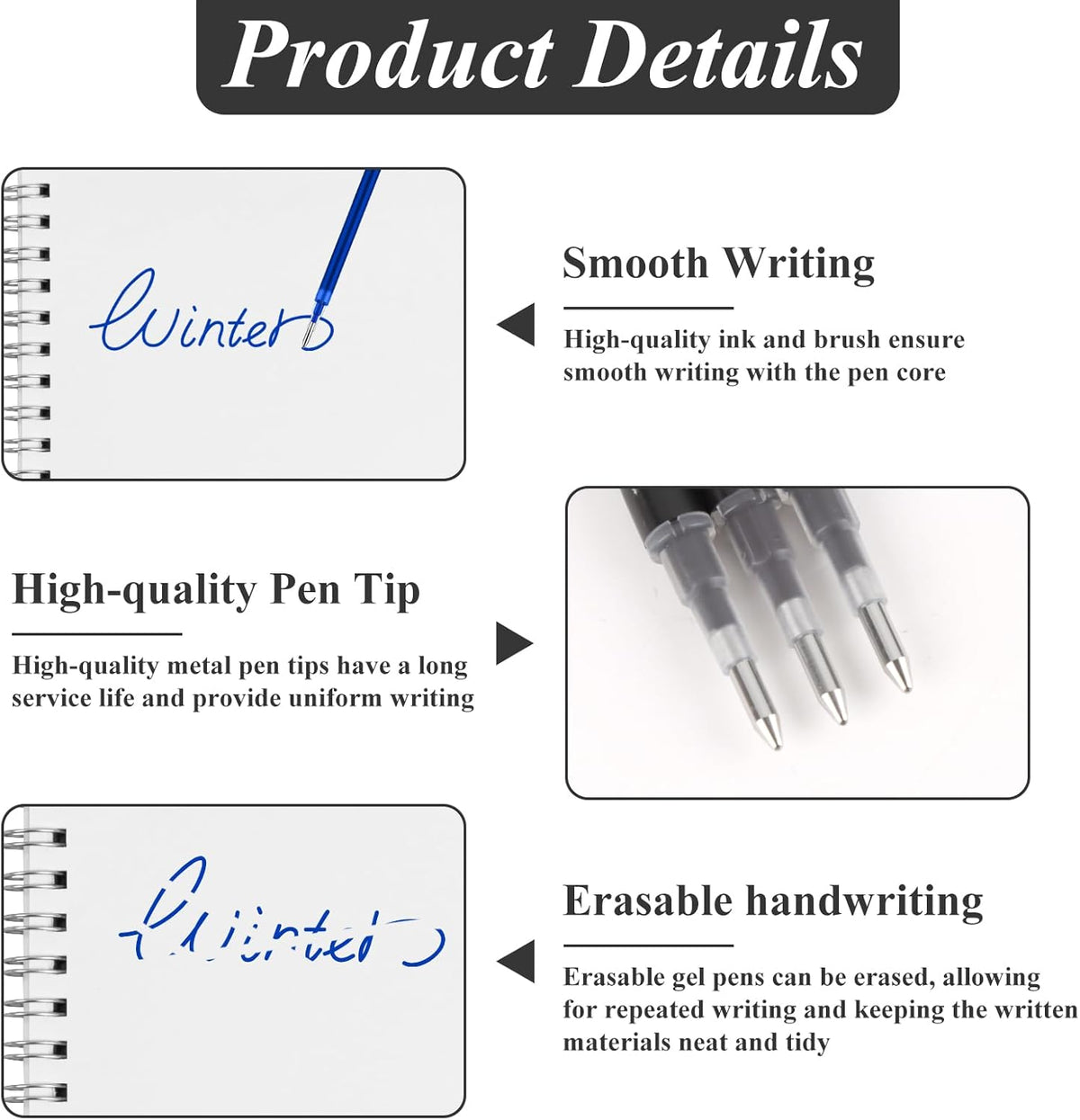 0.7 mm Erasable Gel Ink Pen Refills Compatible with Frixion Friction, Smooth Writing Multicolor Retractable Fine Point Pen Refill for School Office Home Art (Blue & Black, 24)