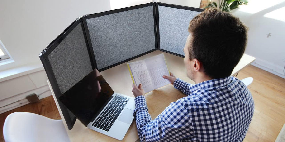 Versare Folding Tabletop Display | 3-Panel Partition | Lightweight Portable Workspace Divider | Red 99" x 24"