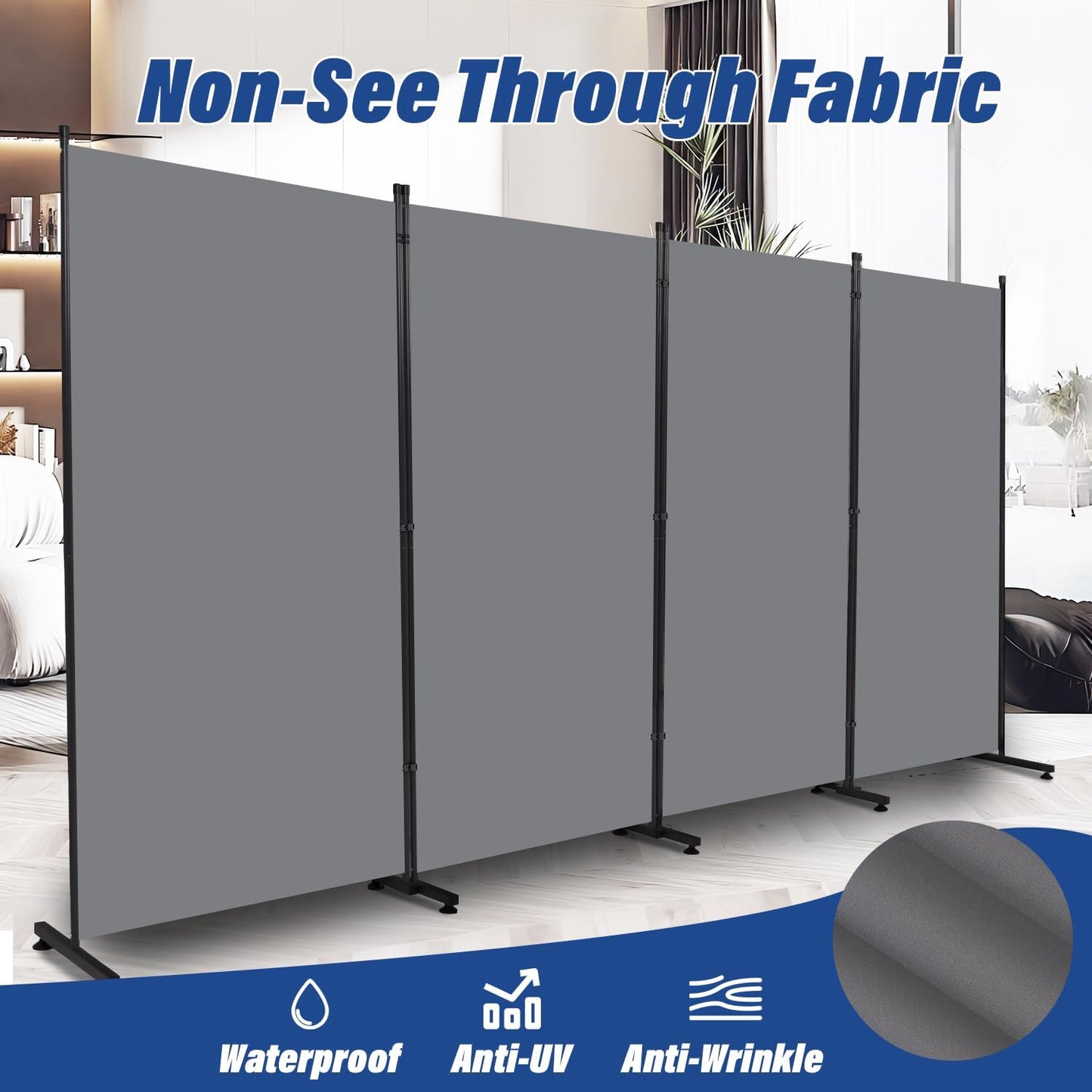 Room Divider 6ft Room Dividers and Folding Privacy Screens, 4 Panel Partition Room Divider Fabric Panel, Indoor Wall Divider for Room Separation Freestanding Space Separators for Bedroom Office Studio