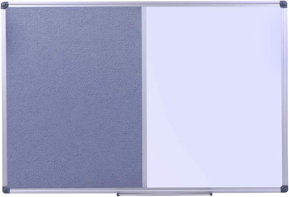 36"x24" Cork & Dry Erase Combo Board - Magnetic Whiteboard & Grey Bulletin Board for Office, Home, Classroom | Wall-Mountable with Aluminum Frame & Pen Tray