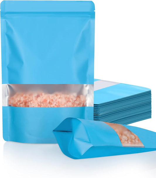 FireKylin 100 Pack Smell Proof Bags 6.3" x 9.4", Resealable Bags with Matte Window, Foil Pouch Stand Up Sealable Bags for Packaging（Blue）