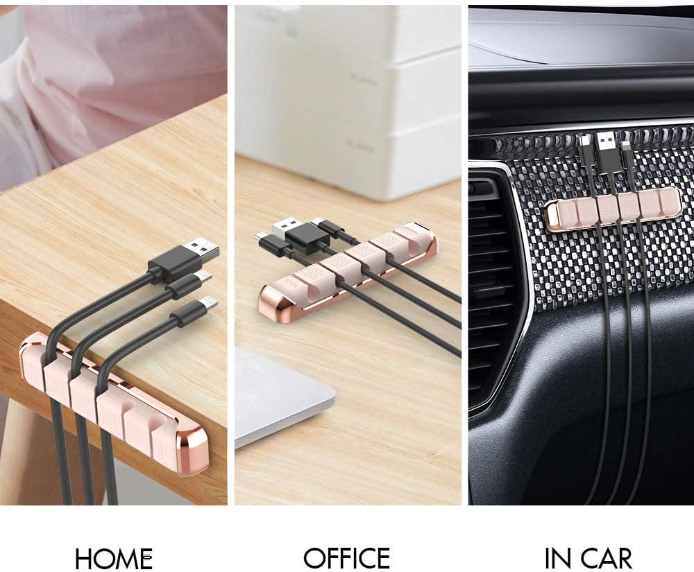 AHASTYLE Cable Organizer Holder 5 Slots Desktop Cord Wire Clips Keeper for Organizing USB Cable/Power Cord/Wire Home Office and Car (Pink)