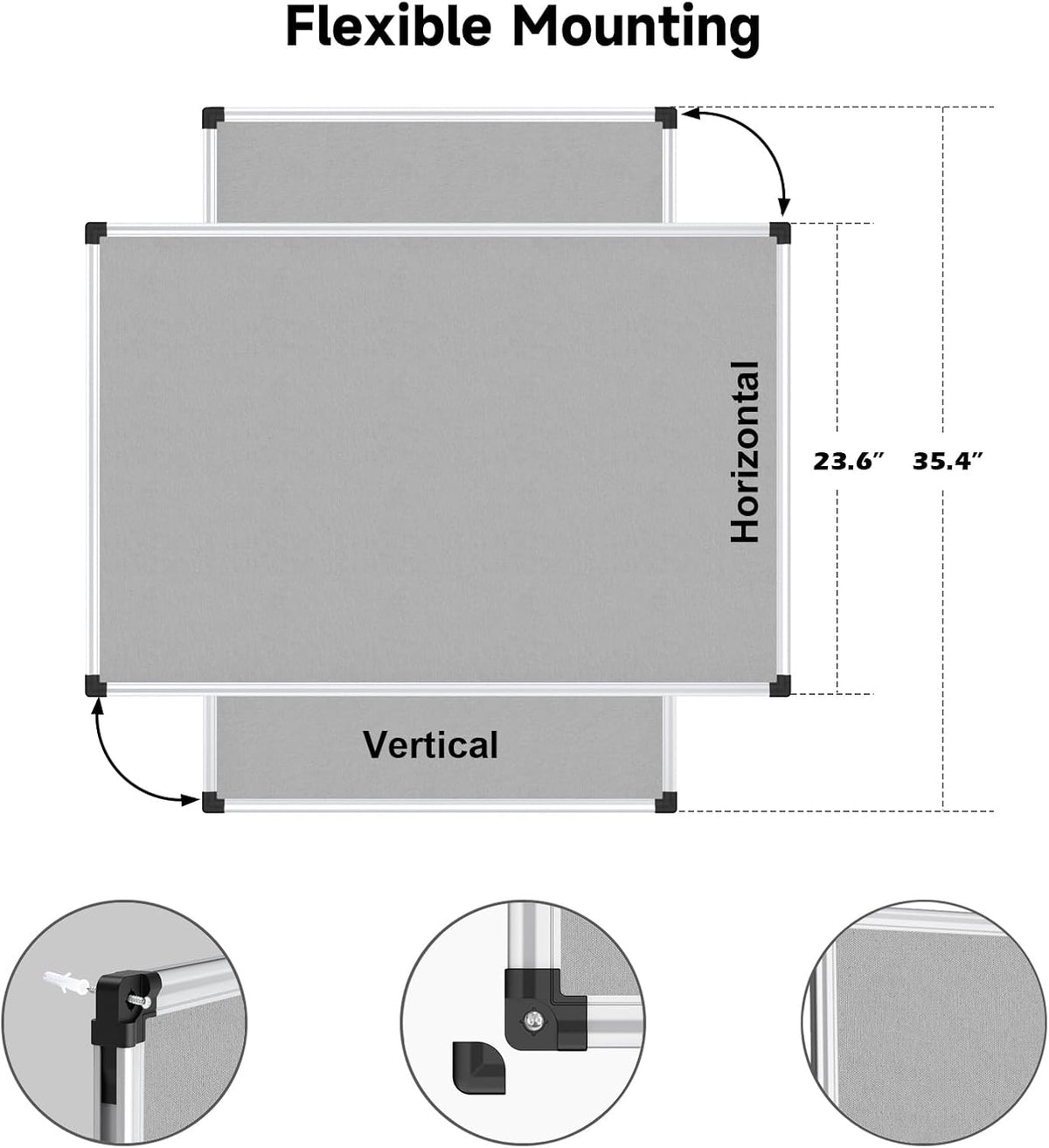 XBoard Bulletin Board 36 x 24 inch, Grey Fabric & Cork Board 3' x 2' with Sliver Aluminum Framed for Home Office School Pin Collections