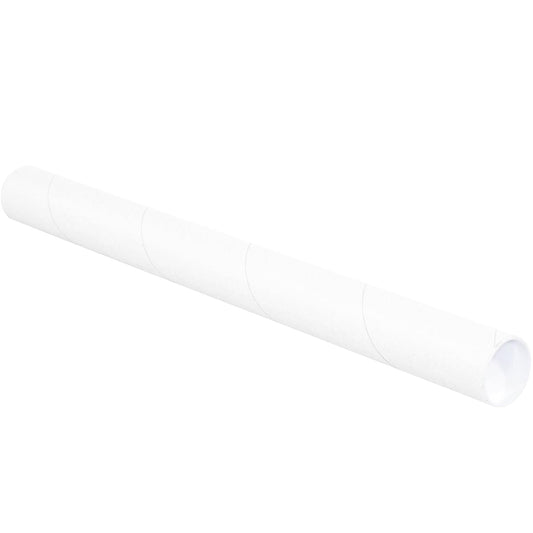 BOX USA BP2536W Mailing Tubes with Caps, 2-1/2" x 36", White (Pack of 34)