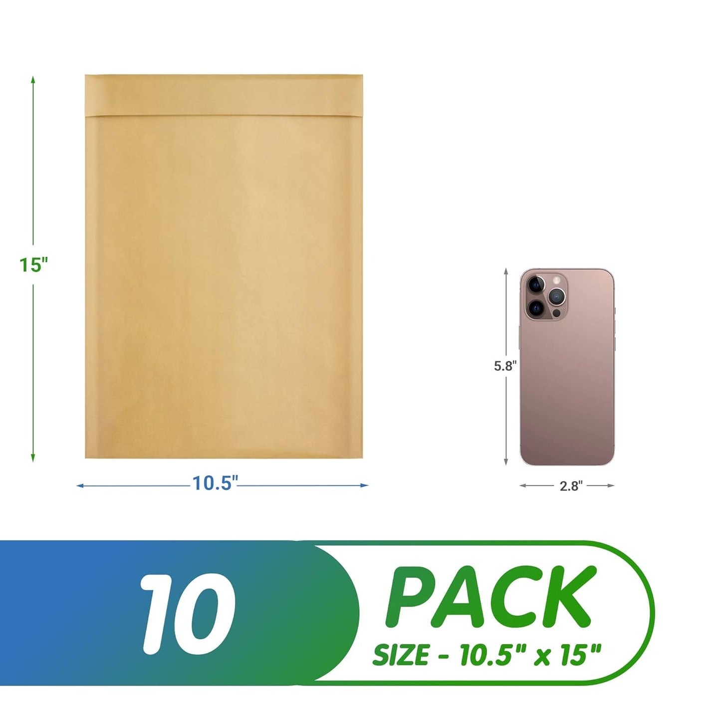 Natural Kraft Bubble Mailer Envelopes, 10.5 x 15 Inches. 10 Pack Mail Padded Envelopes Self Seal. Waterproof Kraft Bubble Mailers. Tear-Resistant Mailing Envelope Padded. Sturdy Paper Mailer