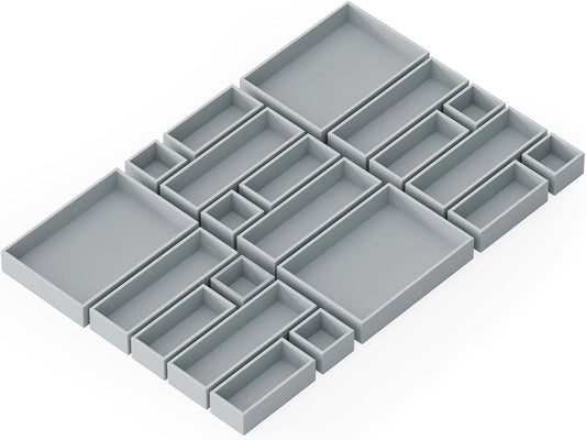 SpaceAid 21-Piece Bamboo Drawer Organizer Storage Boxes Set, Wood Tray Junk Drawer Organizers Multi-Use Divider Bins for Kitchen, Bathroom, Office Desk and Makeup Organization (21 Pack, Gray)