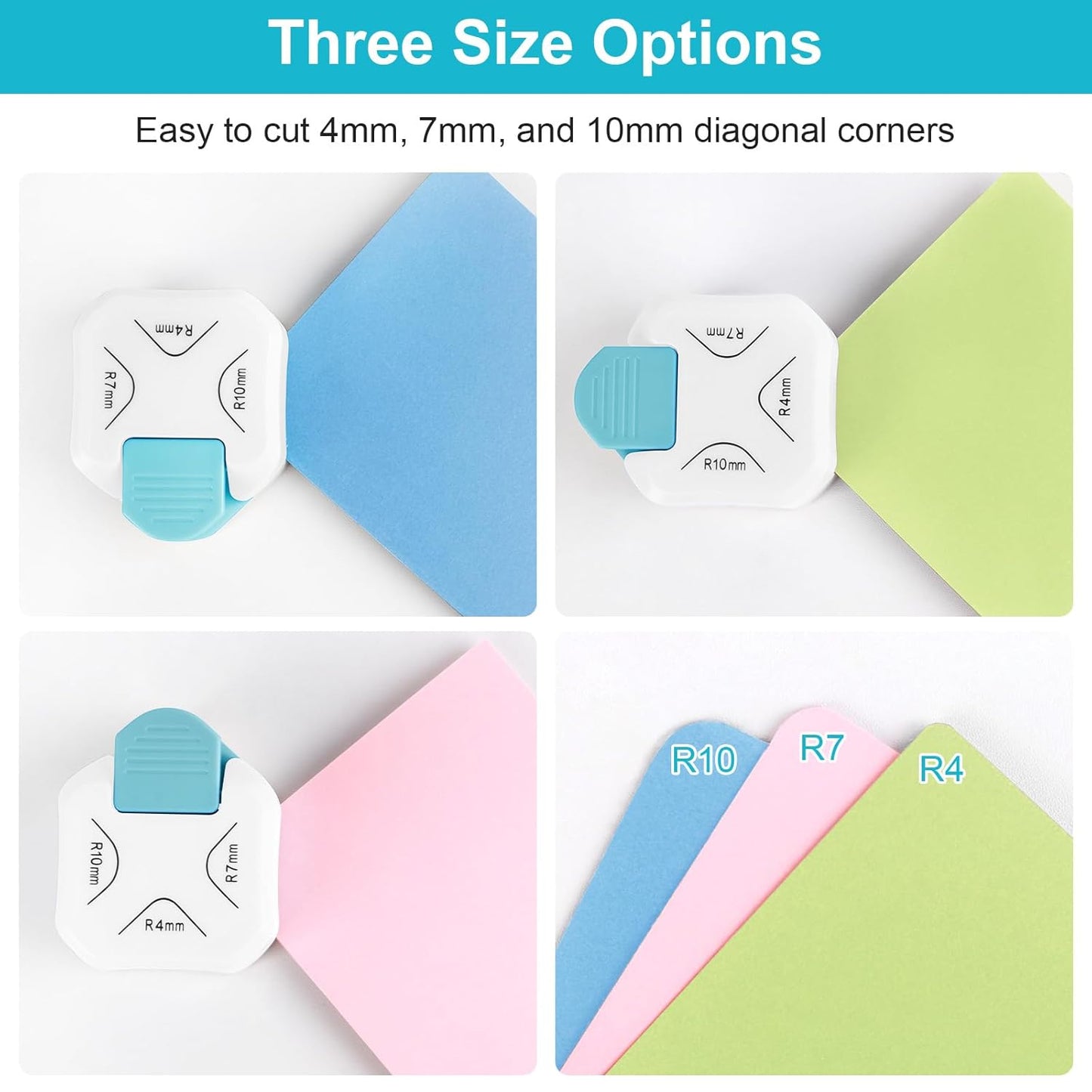 Paper Corner Cutter Punch, Corner Rounder Punch for Scrapbook Supplies, 3 in 1 (R4mm, R7mm, R10mm) Round Corner Cutter Rounder for Cardstock, Crafts, Card Making White