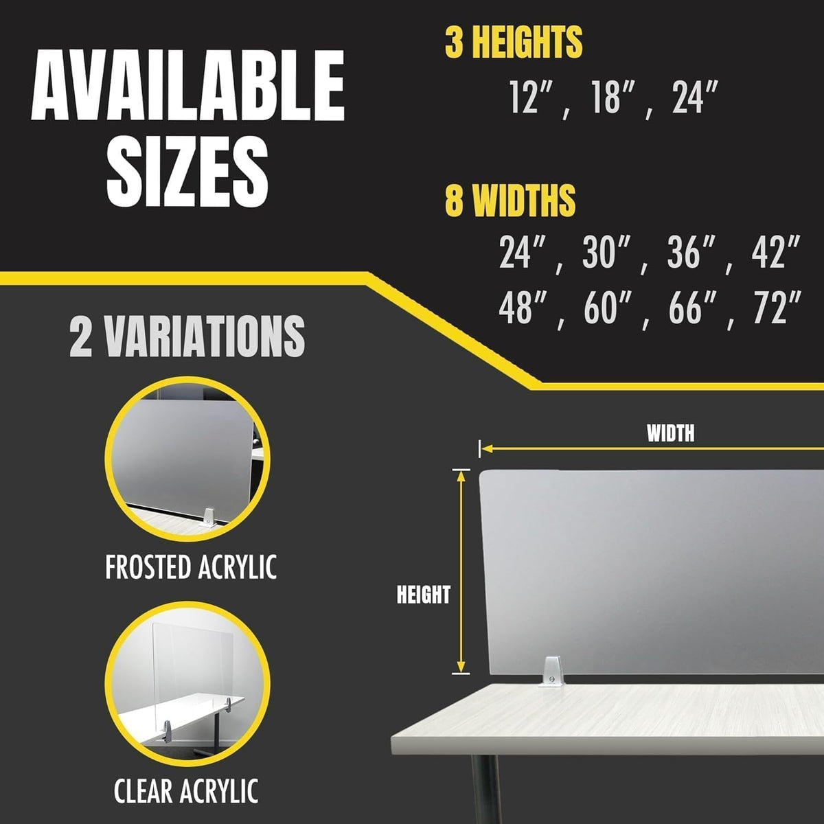 OBEX Clear Acrylic Desk Mounted Privacy Panel, 18" x 72", Clear
