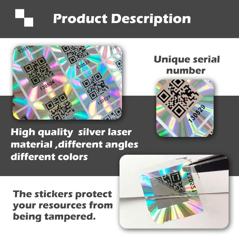 500pcs QR Code Hologram Warranty Void Sticker，Tamper Proof Security Seal Labels with Serial Number,Tamper evident Sticker(1x1 inch)…