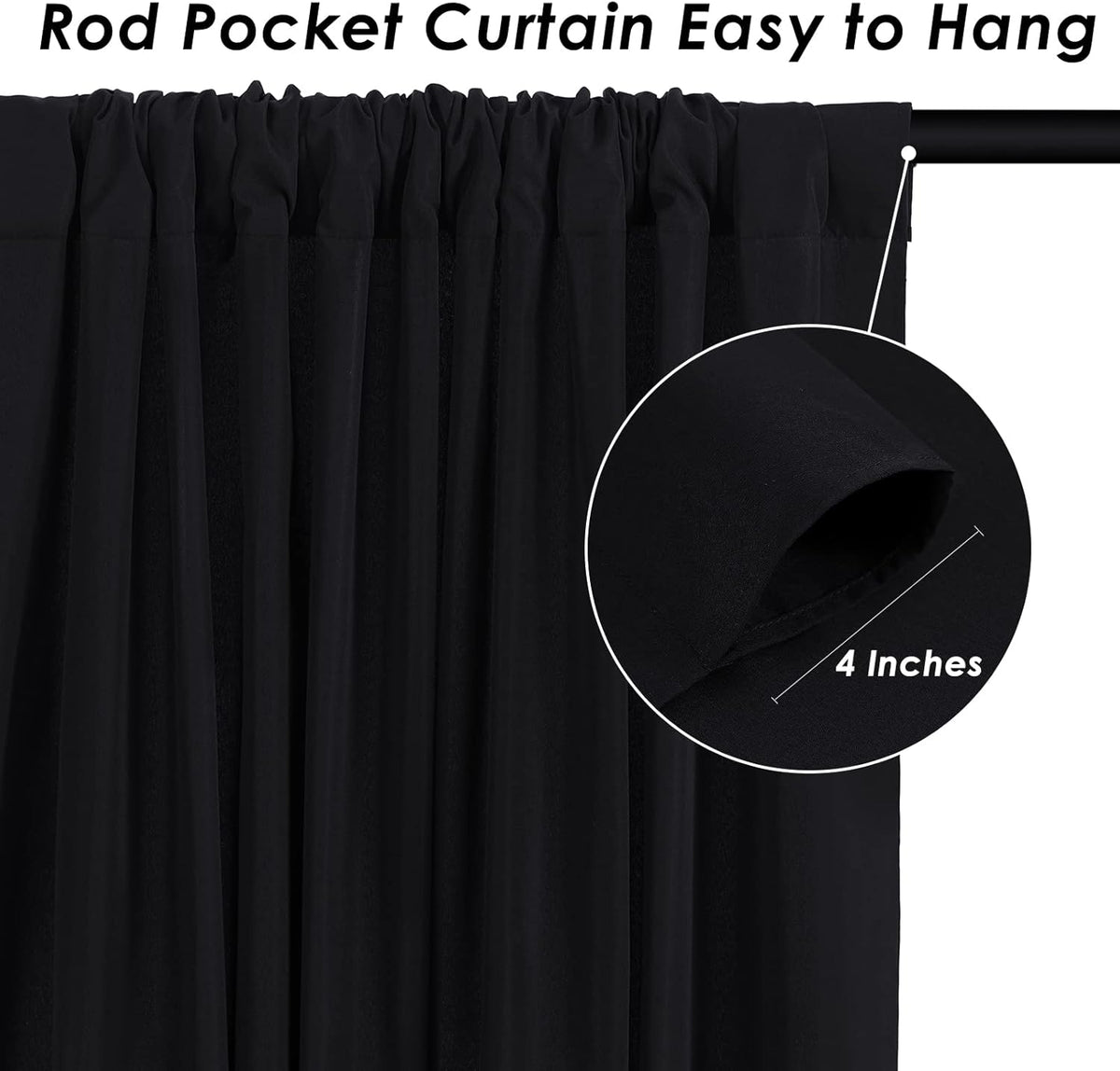 Black Backdrop Curtains 20x10 FT Polyester Photo Backdrop Drapes for Wedding Birthday Party Background Decoration 4 Panels 5ft x 10ft