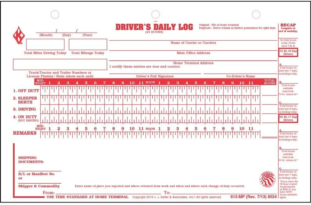 Deluxe Duplicate Driver Daily Log 50-pk. with Detailed DVIR & Daily Recap - Shrinkwrapped Loose-Leaf Format, 2-Ply with Carbon, 8.5" x 5.5", 31 Sets of Forms Per Unit, J. J. Keller & Associates, Inc.