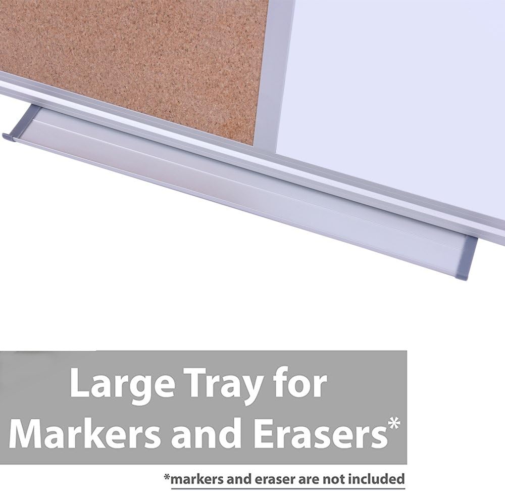 36" x 24" Cork & Dry Erase Board - Magnetic Whiteboard & Bulletin Board Combo - Wall Mount or Hanging for Office/Classroom/Home, Silver Frame