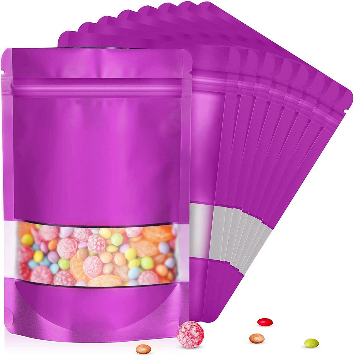 3.5"x5" 120pcs Mylar Bags for Food Storage,Smell Proof Bag with Matte Window Resealable Food Storage Bags for Small Business, Stand-up Foil Pouch Packaging Freeze Dried Candy Bag(Purple)