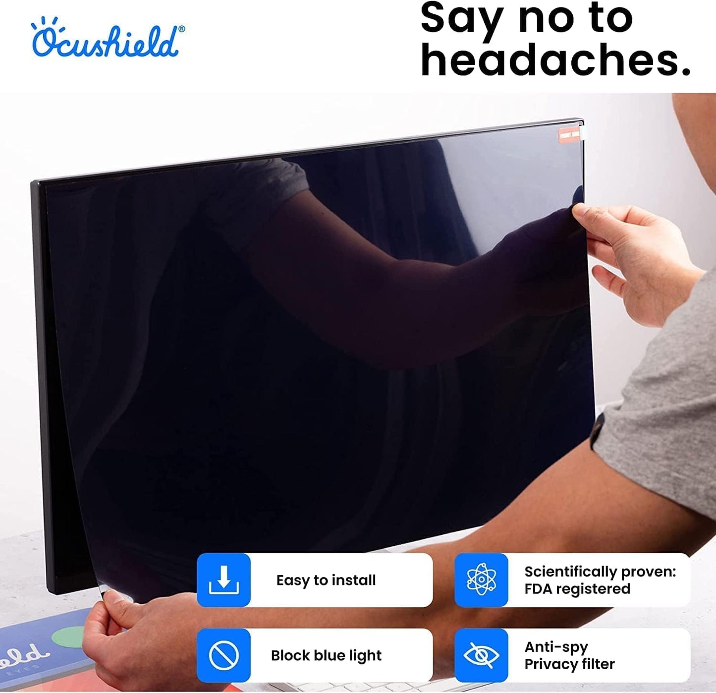 Ocushield 23" Premium Blue Light Screen Protector with Privacy Filter for Laptops and Computer Monitors - Anti-Glare - Easy Install - Anti-Fatigue (510 x 287 mm)