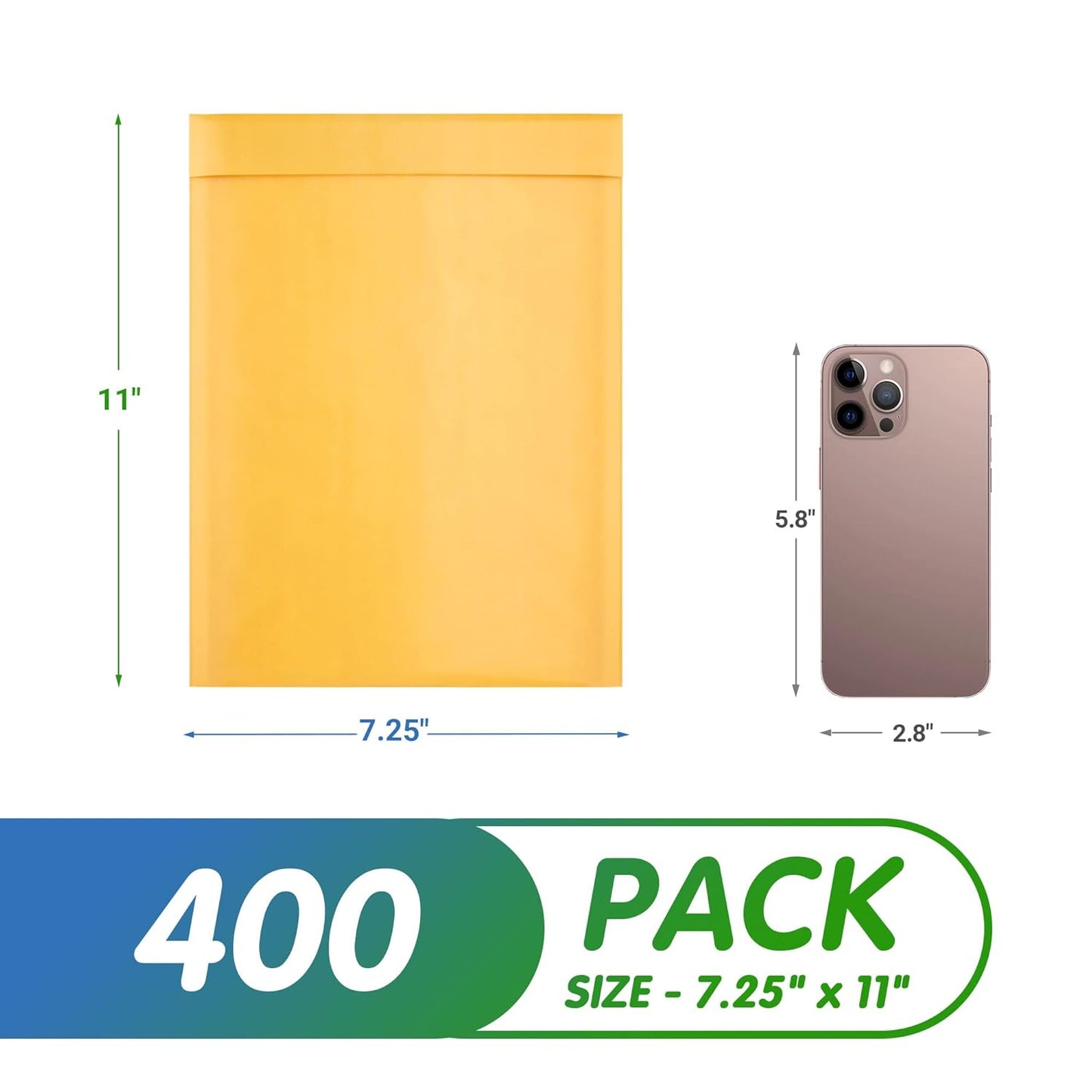 Yellow Kraft Bubble Mailer Envelopes, 7.25 x 11 Inches. 400 Pack Mail Padded Envelopes Self Seal. Waterproof Kraft Bubble Mailers. Tear-Resistant Mailing Envelope Padded. Sturdy Paper Mailer