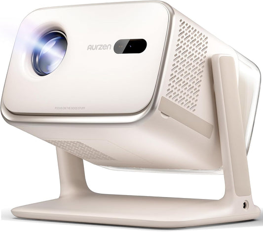 Aurzen BOOM mini Google TV 4K Supported Smart Projector with WiFi and Bluetooth, Outdoor & Home Movie Projector with 20W Speakers DoIby Audio, Real-Time Focus & Keystone, 500 ANSI Lumens, Off-white