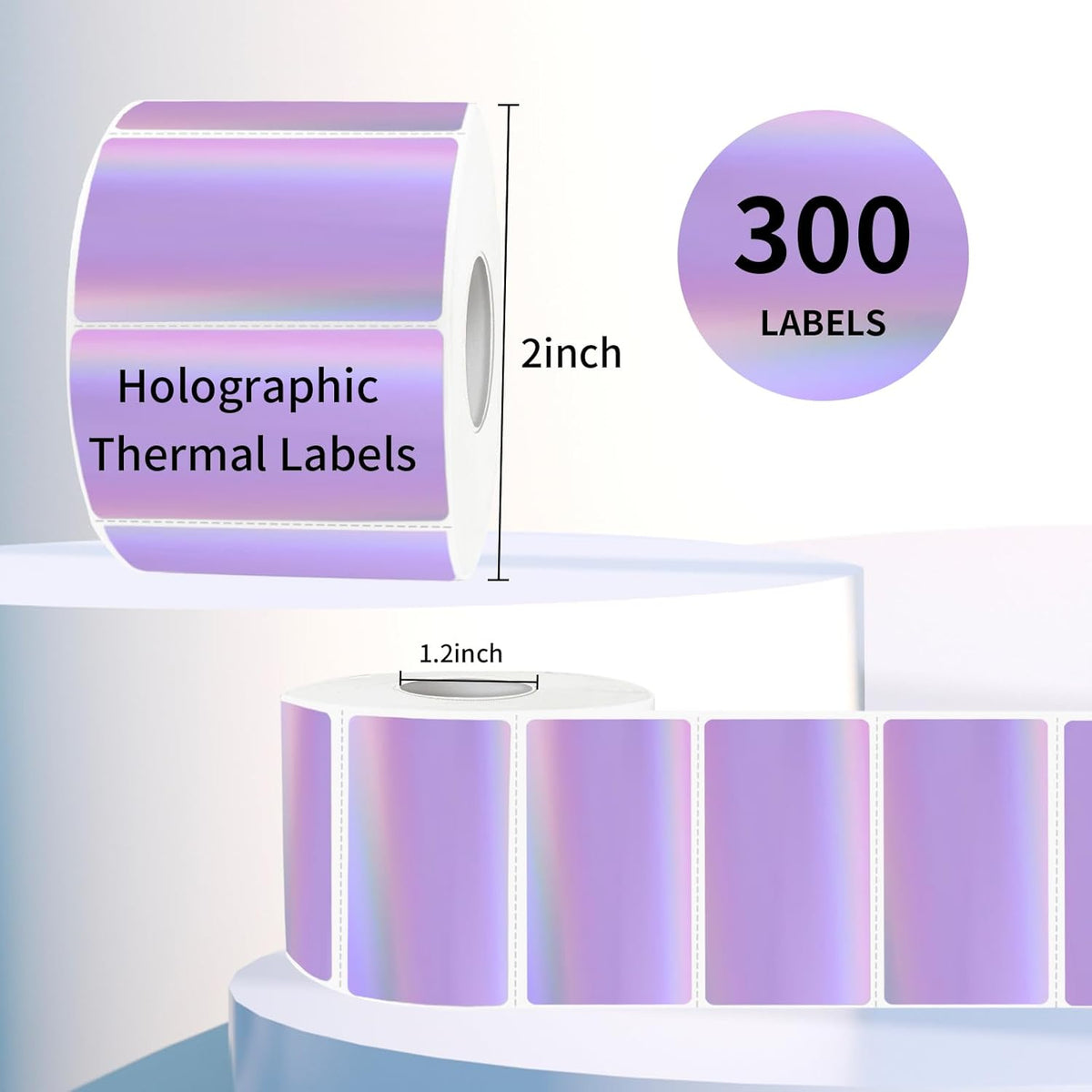 Direct Thermal Label 2x1 Inch- Barcode Labels- Holographic Thermal Sticker Labels for Address, Shipping, Compatible with Rollo Label Printer & MUNBYN& Zebra (300 Sheets/Purple)
