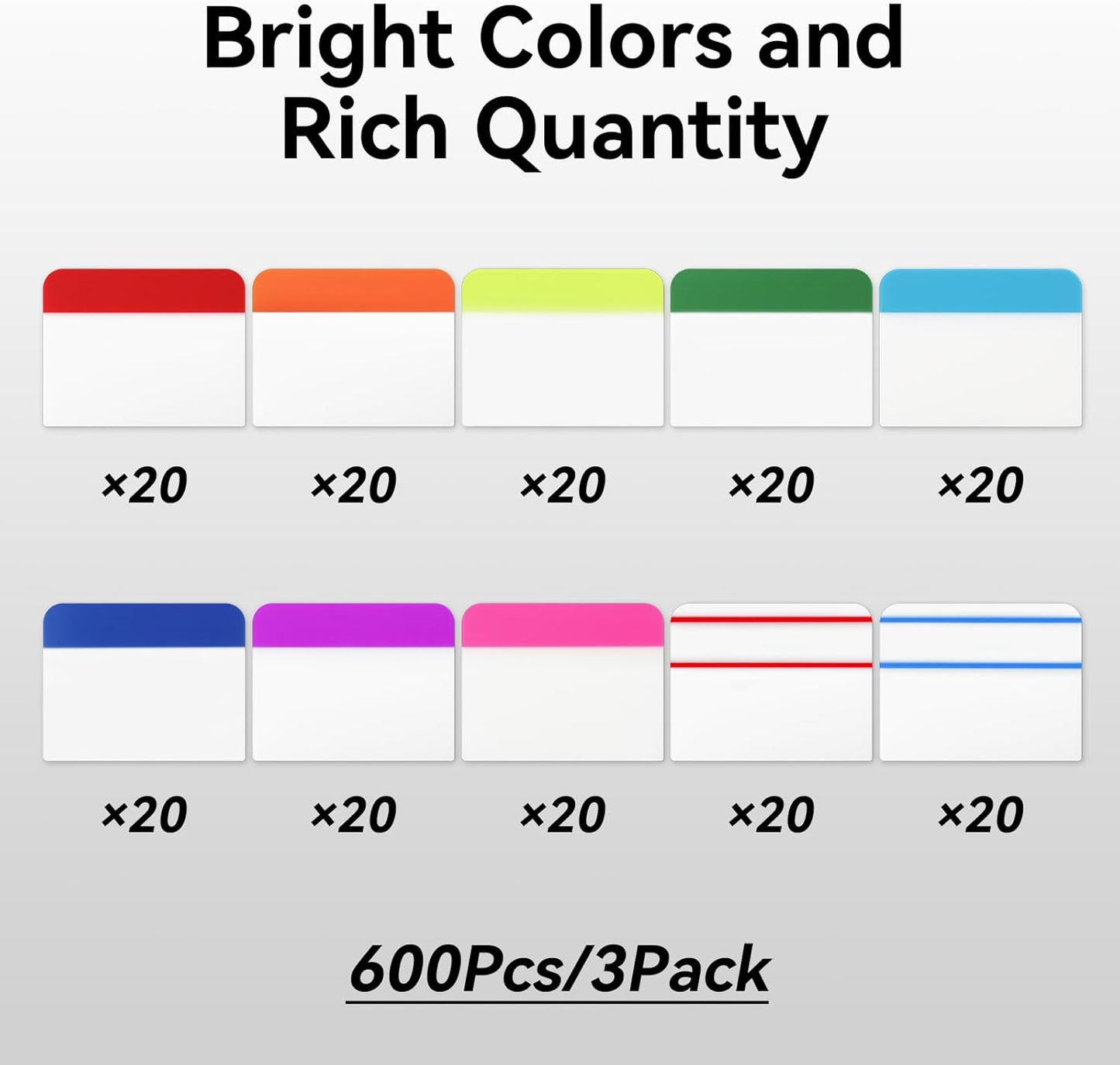 600 Pieces Tabs 2 Inch Sticky Index Tabs, Colored Page Markers Repositionable Divider Tabs for Notebooks, Binders, File Folders, Books (30 Sets 10 Colors)