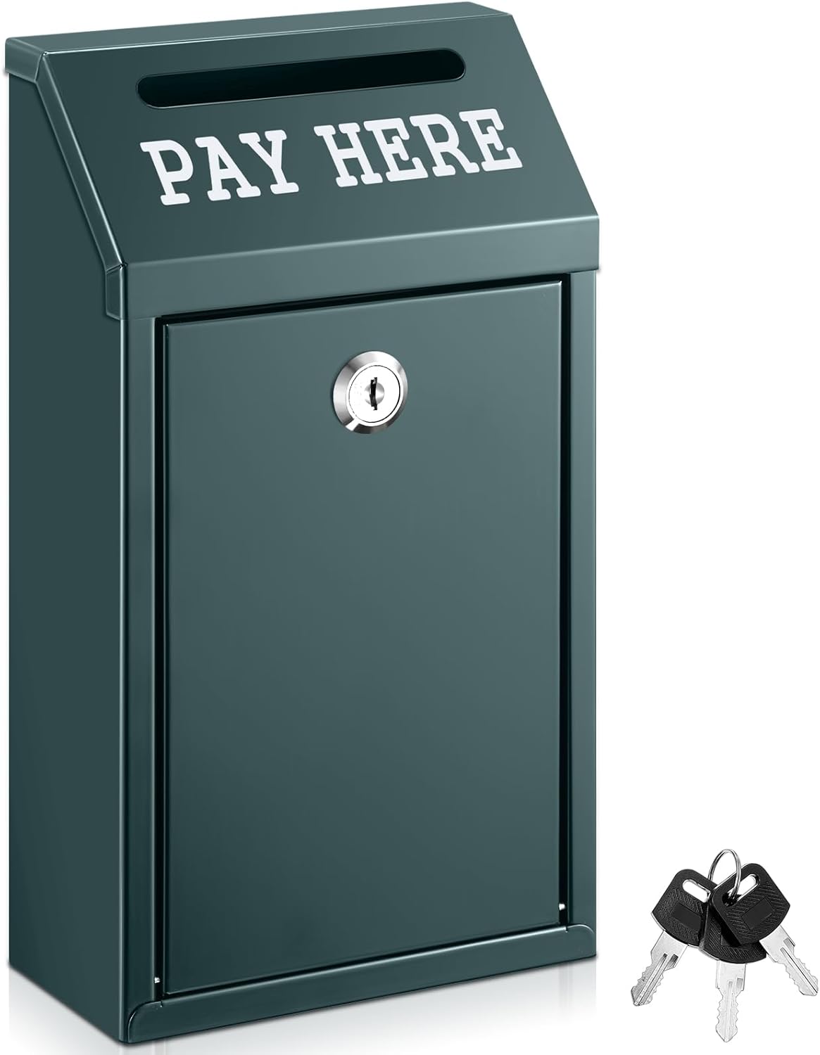 Safe Cash Box Money Collection Metal Donation Box with Lock Wall Mount Pre Drilled Mailbox Delivery Ballot for Home Office Outdoor Self Serve Stand(Dark Green,10.2 x 5.7 x 2.8 Inch)