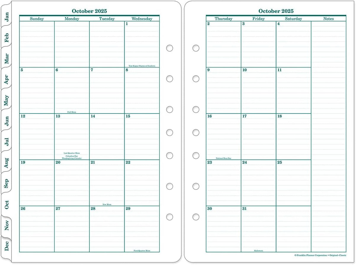 FranklinCovey - Original Two Page Per Day Ring-Bound Planner (Classic, Oct 2025 - Sep 2026)