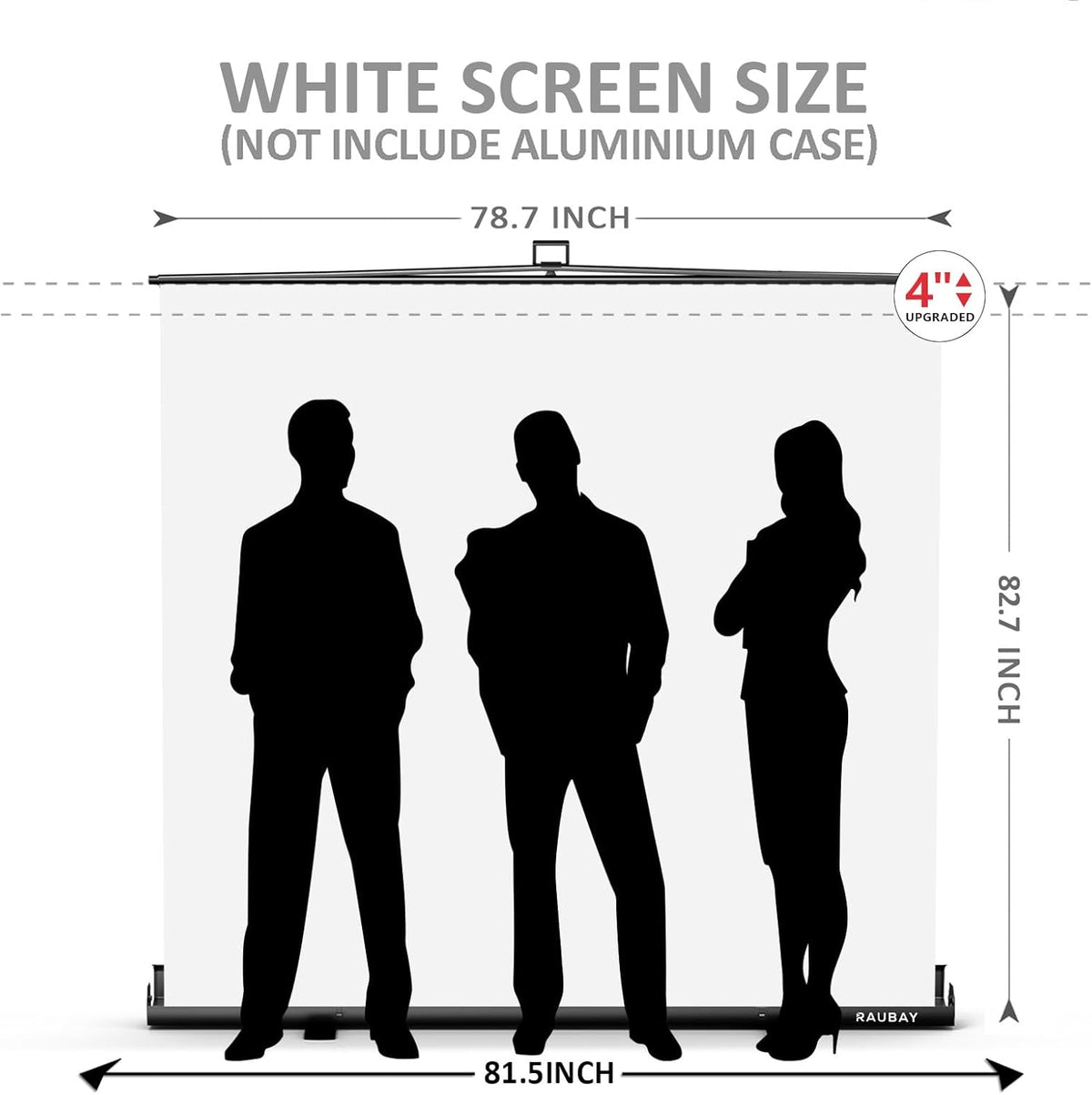 【Wider Style】 RAUBAY 78.7 x 82.7in Large Collapsible White Backdrop Screen Portable Retractable Panel Photo Background with Stand for Video Conference, Photographic Studio, Streaming