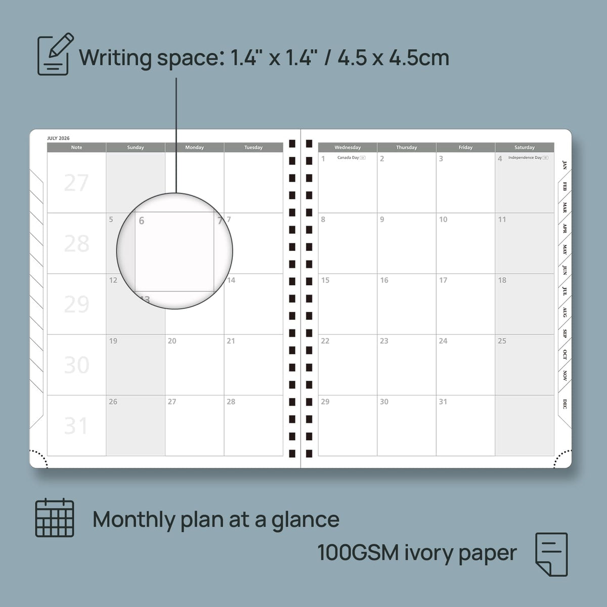 POPRUN 2026 Planner (Large Size 10'' x 8'' Wire-Bound Hard Cover) Daily Weekly and Monthly Calendar - Agenda 2026 (Jan.2026-Dec.2026) with Hourly Schedule, Monthly Tabs - Pacific Green