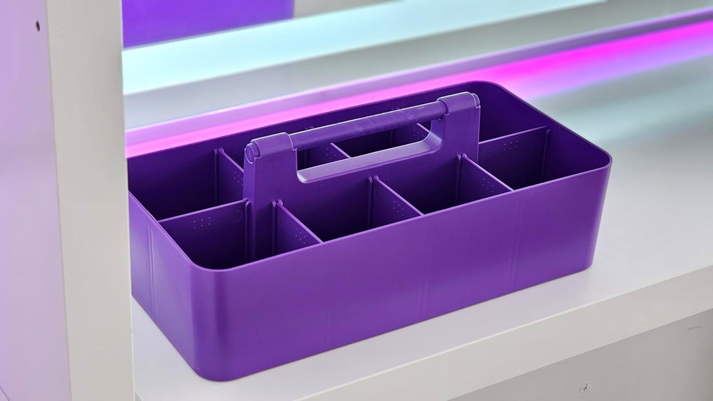 Portable Caddy Organizer - Stackable Plastic Caddy with Handle | Desk, Makeup, Dorm Caddy, Classroom Art Organizers (Made In Usa) (Ivory/Gray/Royal Purple/Black)