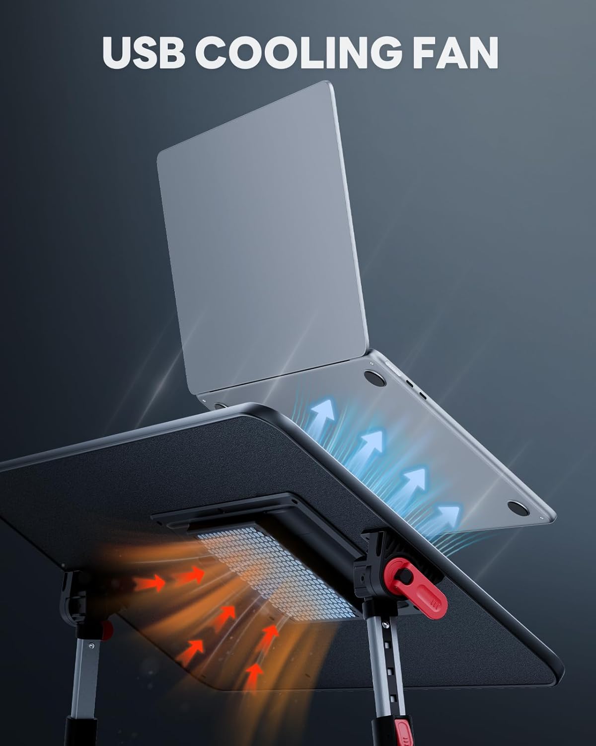 Laptop Desk for Bed with Cooling Fan, SAIJI Height & Angle Adjustable Laptop Stand for Bed, Lap Desk Tray Table, Lightweight Foldable Portable Computer Table for Couch Sofa Chair Floor Desk (Black)