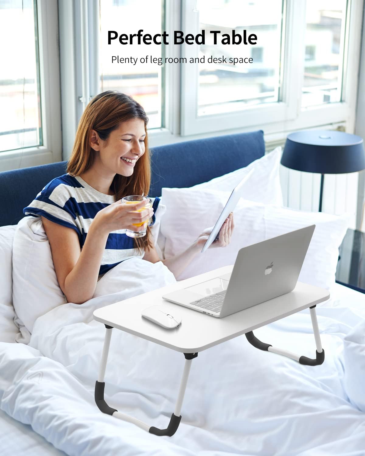 Ruxury Folding Lap Desk Laptop Stand Bed Desk Table Tray, Breakfast Serving Tray, Portable & Lightweight Mini Table for Sofa Couch Floor - - White