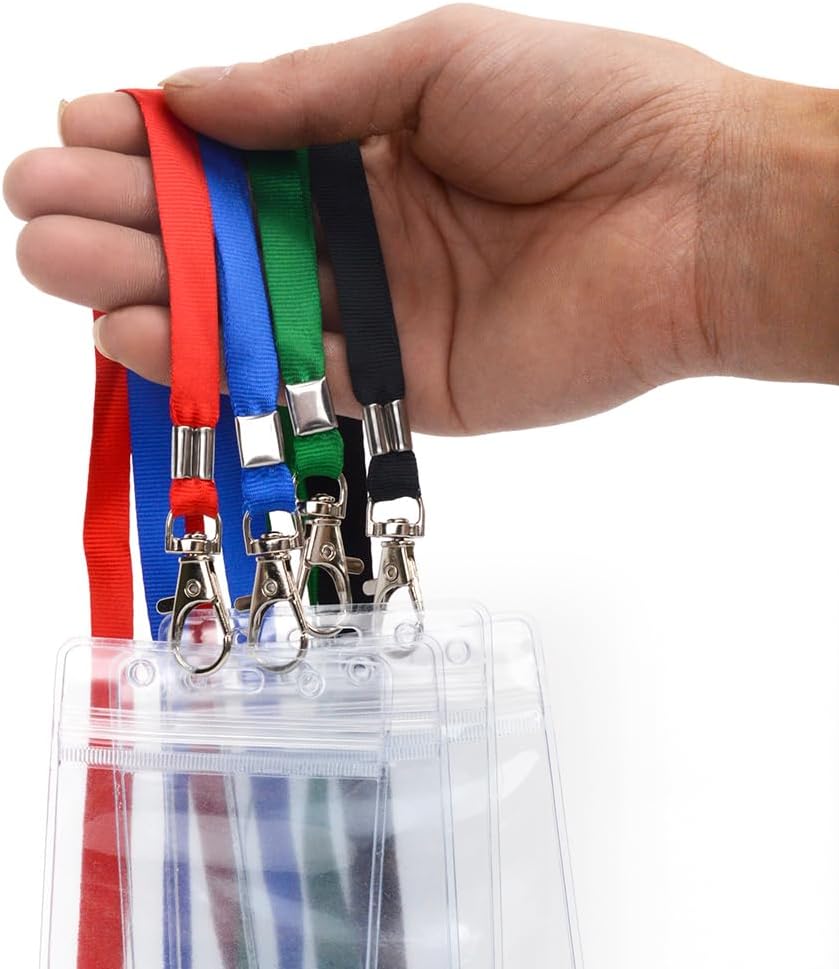 Lanyards 100 Pcs Bulk Lanyard for Id Badges Flat Black Lanyard with Badge Clip Swivel Hook (100, Black)