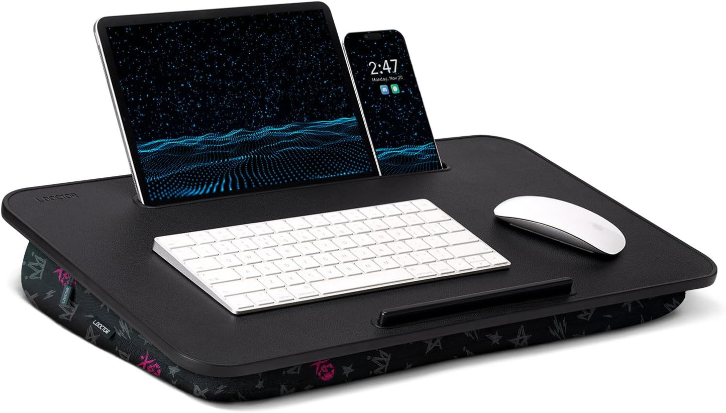 Lap Desk - Portable Laptop Stand & Desk, Fits Up to 17.3 in, Washable Cushion, Built-in Phone Holder & Mouse Pad - Gaming, Eating, Writing, Working on Bed, Couch,Floor - L.DOCTOR(Large, Crown Skull)