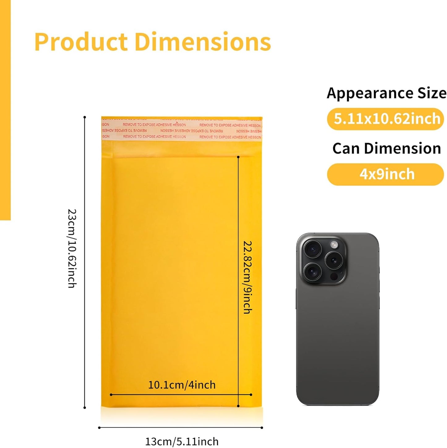 Kraft Bubble Mailers 100 Pack, 5"x10" External Dimension, Usable Size 4x9" Thick Bubble Envelopes Waterproof Cushioned Padded Mailers Shipping Packaging for Small Business Yellow #000