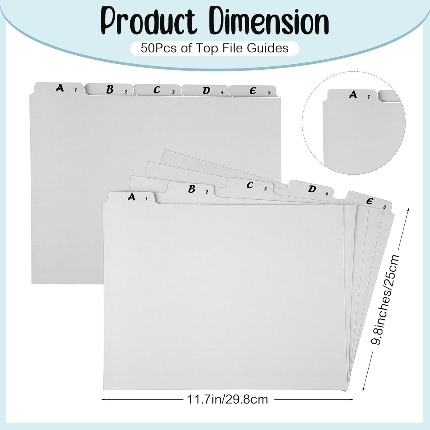 2 Set 50 Pcs Alphabet File Dividers Top Tab File Guides Set, Heavyweight A-z Letter Size Filing Cabinet Dividers 1/5 Cut Tab Desk Organizer for Work School Office