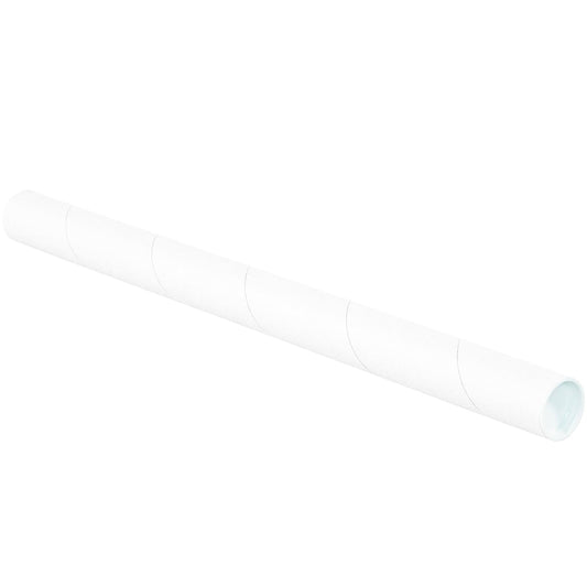BOX USA BP1524W Mailing Tubes with Caps, 1-1/2" x 24", White (Pack of 50)