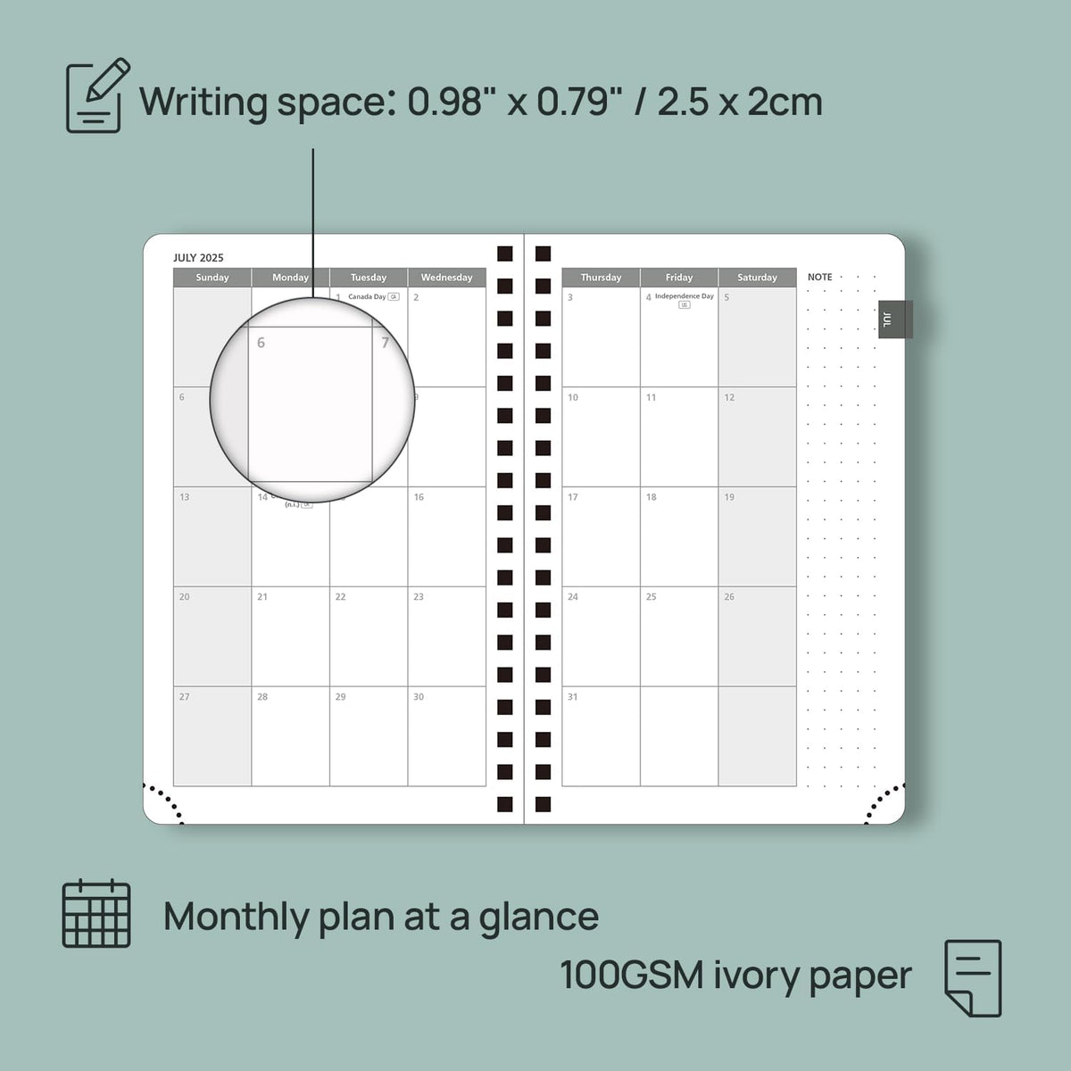 POPRUN Pocket Planner 2025-2026 (Spiral Hardcover - 4''x 6.25''), Daily Weekly and Monthly (July 2025 - June 2026) with Hourly Time Slots, for Purse, 100 GSM - Violet