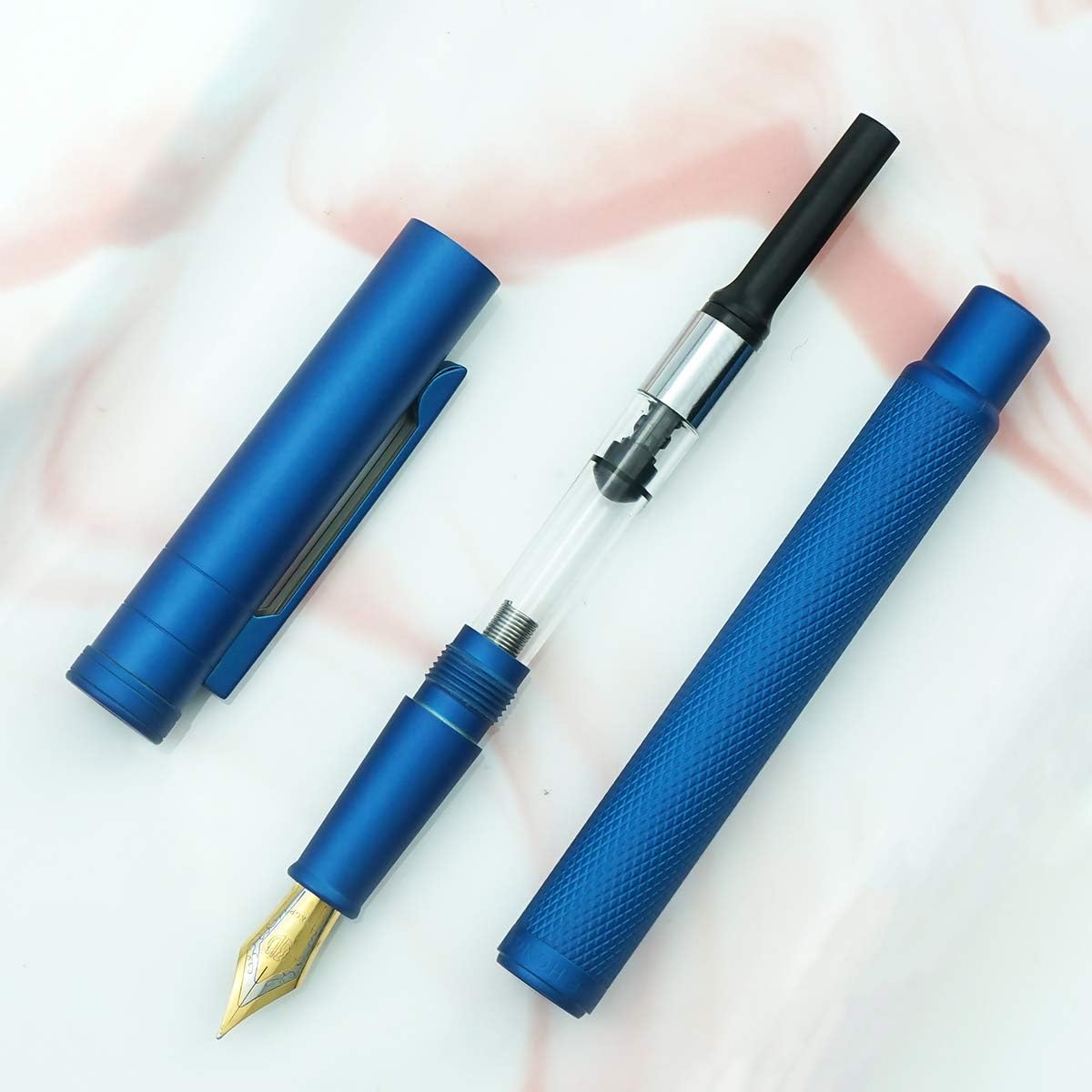 Asvine Blue Forest Fountain Pen Fine Nib, Classic Design with Converter and Metal Pen Case, The Light of Hope Serise