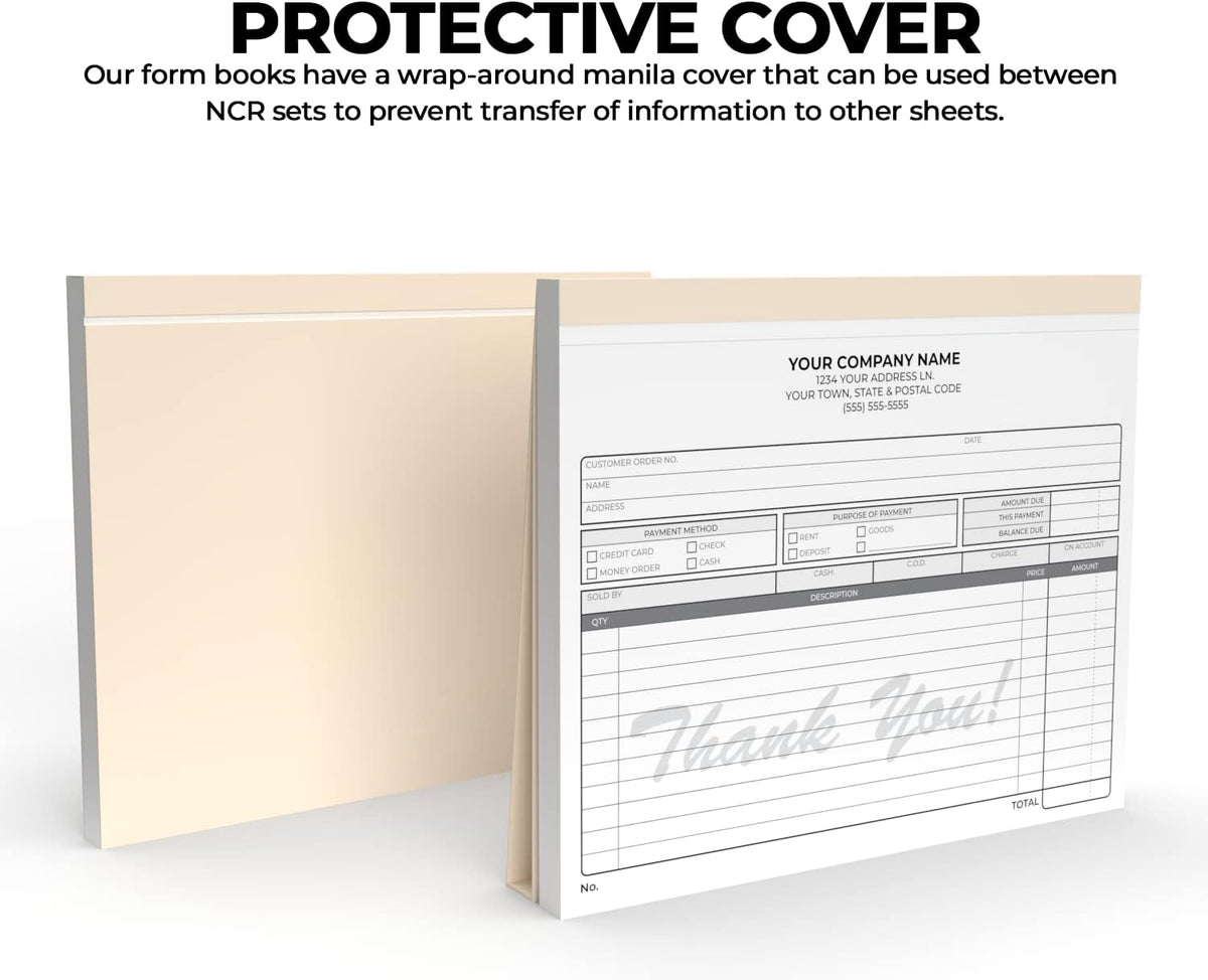 Custom 8.5" x 7" Carbonless NCR Books in 2-Part Duplicate Invoices, Receipts, Work Orders, Sales Orders, Purchase Orders, Estimates, Quote Forms with Your Company/Business Name (100 Sets)