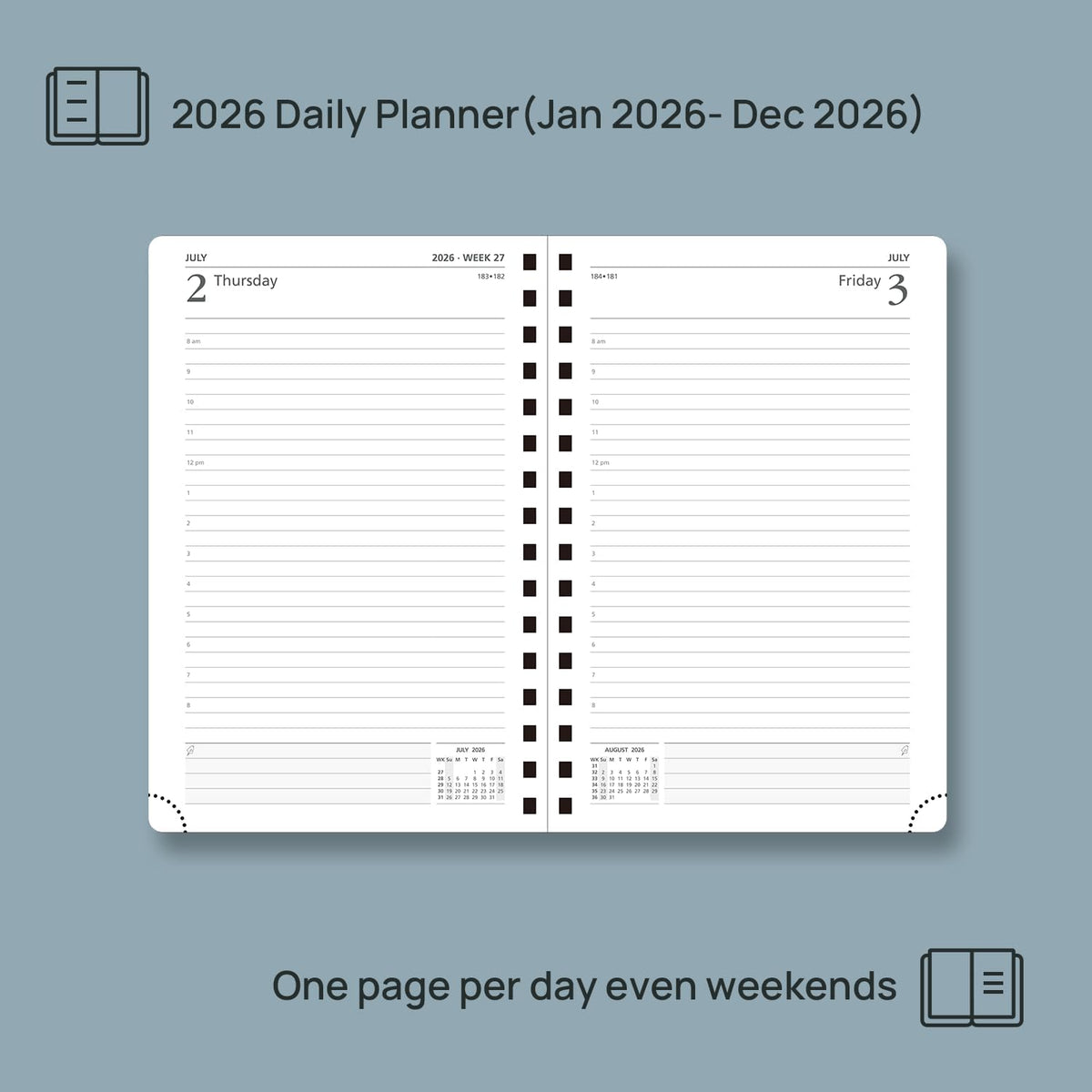 POPRUN 2026 Daily Planner One Page A Day - [8.5" x 5.75" Wire-Bound Hard Cover] Agenda 2026 Hourly Appointment Book with Monthly Calendar, Inner Pocket, Ivory Paper - Light Yellow