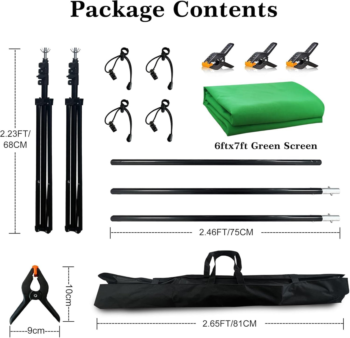 2 in 1 Green Backdrop Stand Kit, 6.5x6.5 ft Portable Dual Rod Stand kit with 6x7ft Green Backdrop-Premium Polyester for Video Streaming, Portrait Photoshoot, Wall Mounted, Parties