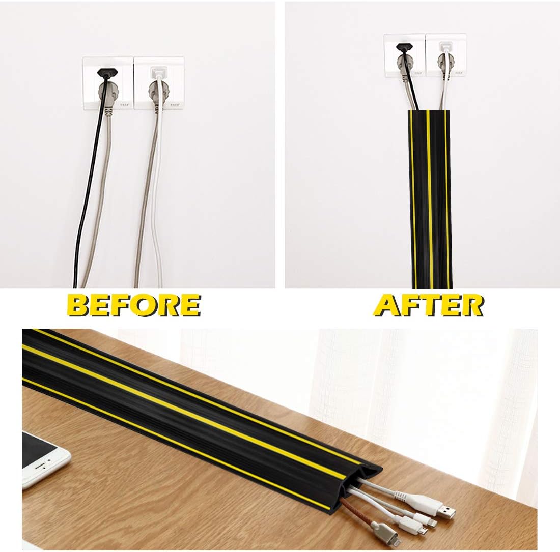 Papillon Cable Protector 3-Channel Heavy Duty Cord Cover - Floor Wire Concealer Easy to Unroll for Home Office Warehouse (20Ft, Black)