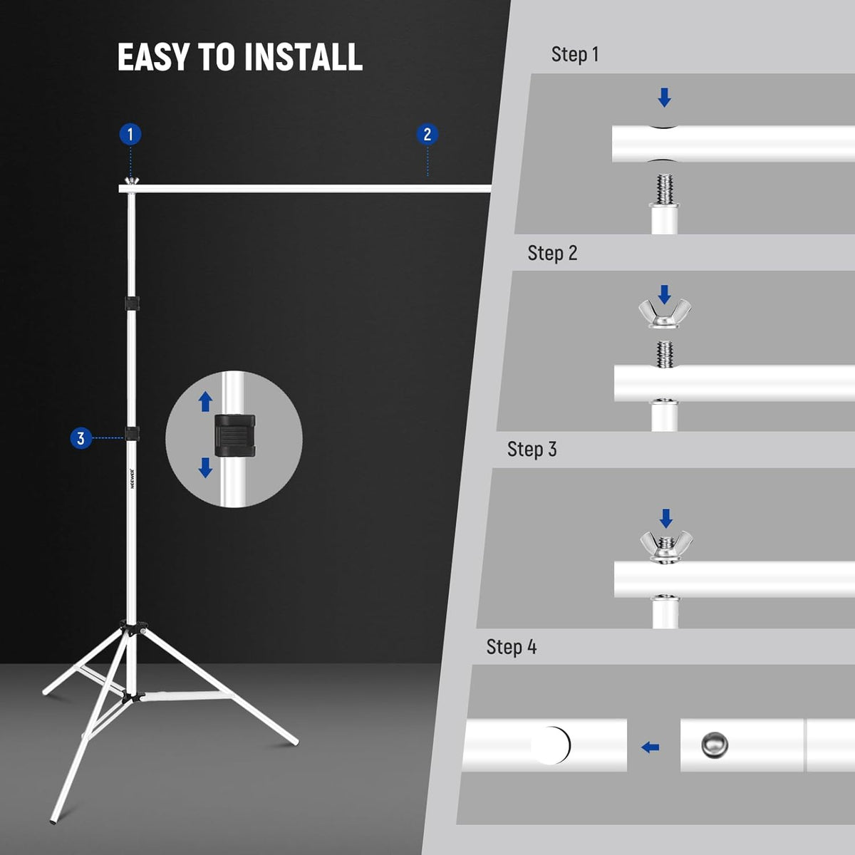 Neewer Photo Studio Backdrop Support System, 10ft/3m Wide 6.6ft/2m High Adjustable Background Stand with 4 Crossbars, 6 Backdrop Clamps, 2 Sandbags, and Bag for Portrait & Studio Photography-White