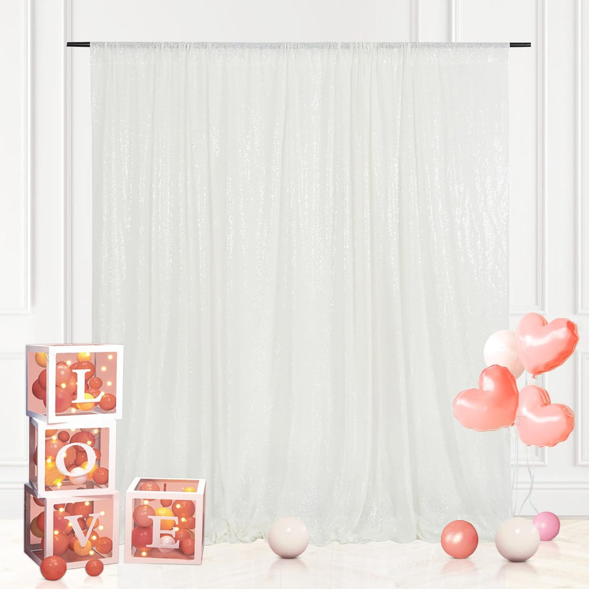 Eternal Beauty White Sequin Backdrop, 6x6 Ft Glitter Background Curtains for Christmas Shimmer Photography Party Wedding Birthday Back Drop Decor
